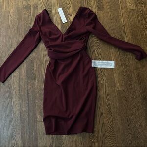 NWT Dress the Population Burgundy Drew Long Sleeve Dress